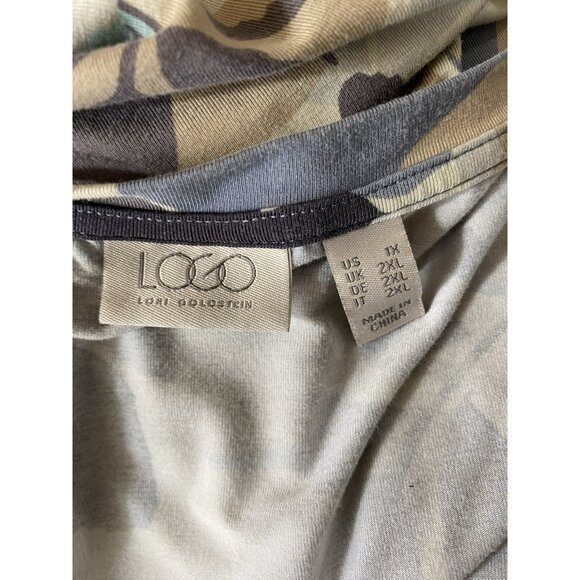 LOGO Lori Goldstein Dress Womens 1X Pockets Jersey Knit Stretch Blue Tan Floral - Picture 7 of 9